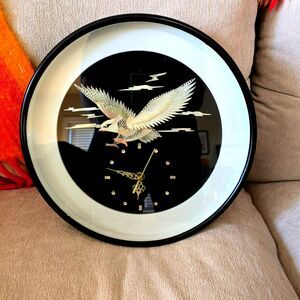 Vintage Helm Natural Shell Quartz Wall Clock Eagle Design 12"